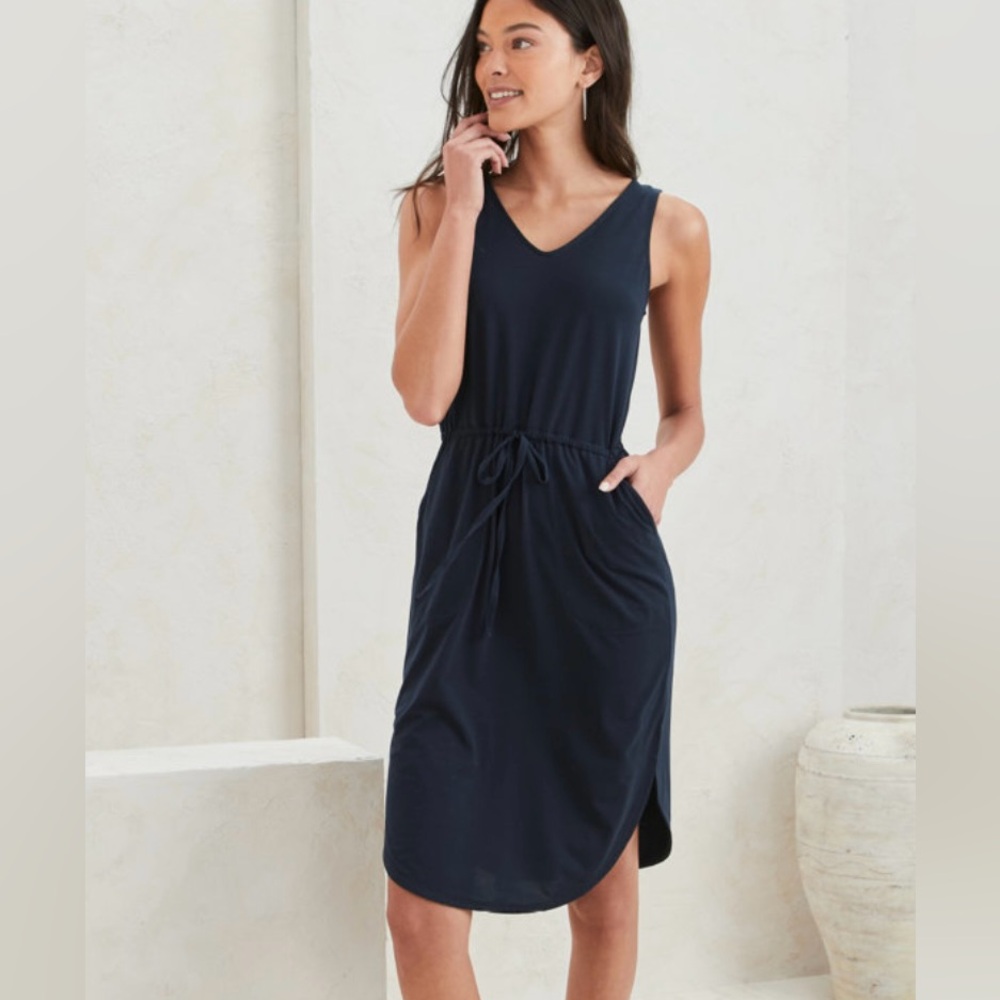 Garnet Hill Recycled Easy Knit Tank Dress in Navy
